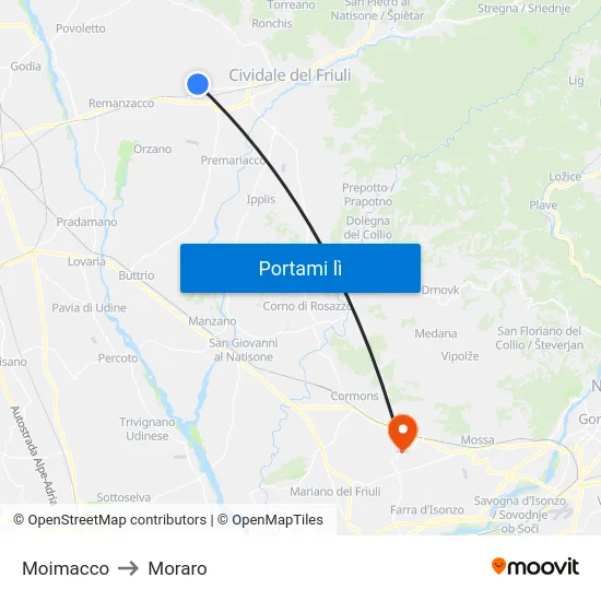 Moimacco to Moraro map