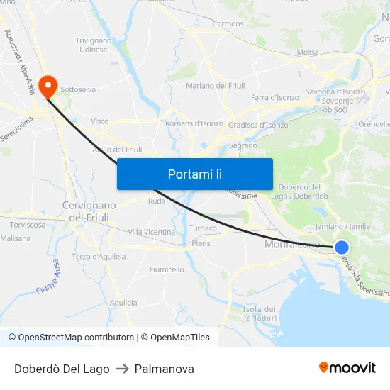 Doberdò Del Lago to Palmanova map