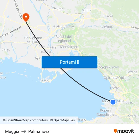 Muggia to Palmanova map