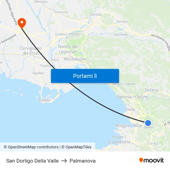 San Dorligo Della Valle to Palmanova map