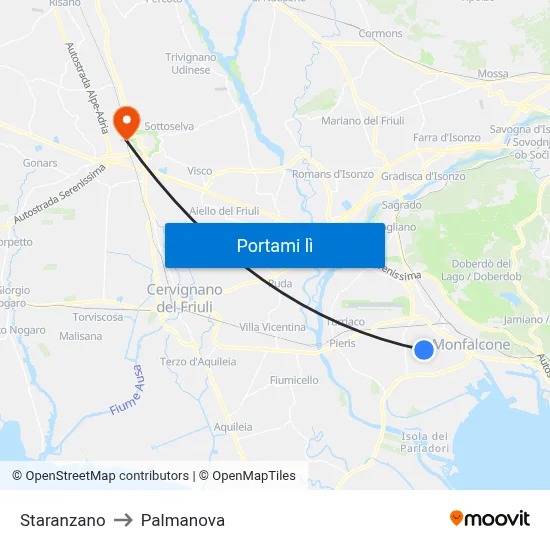 Staranzano to Palmanova map