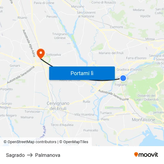 Sagrado to Palmanova map