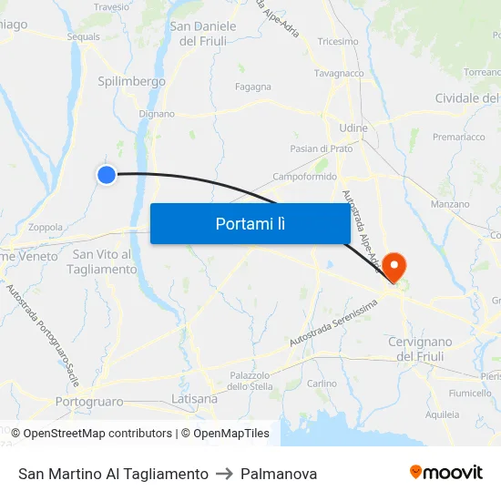 San Martino Al Tagliamento to Palmanova map