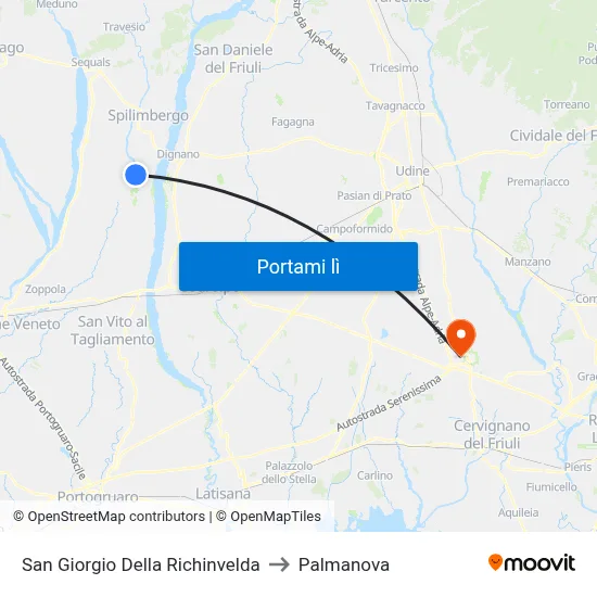 San Giorgio Della Richinvelda to Palmanova map
