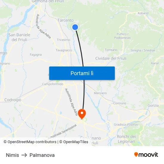 Nimis to Palmanova map