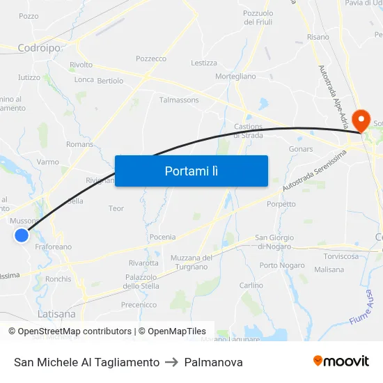 San Michele Al Tagliamento to Palmanova map