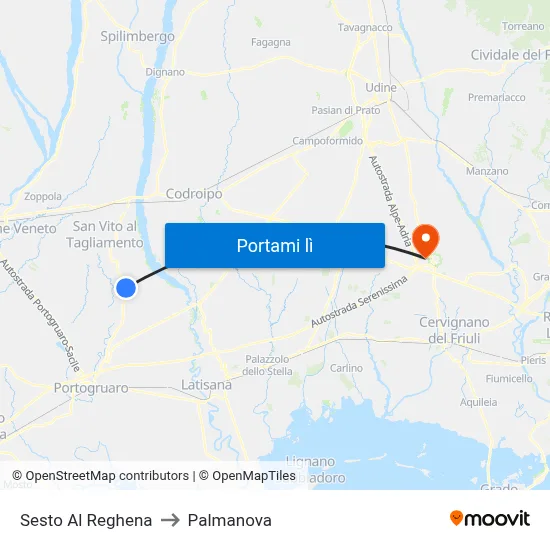 Sesto Al Reghena to Palmanova map