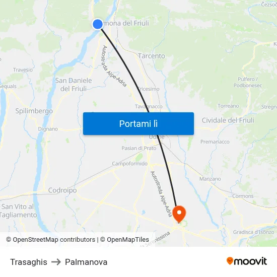 Trasaghis to Palmanova map