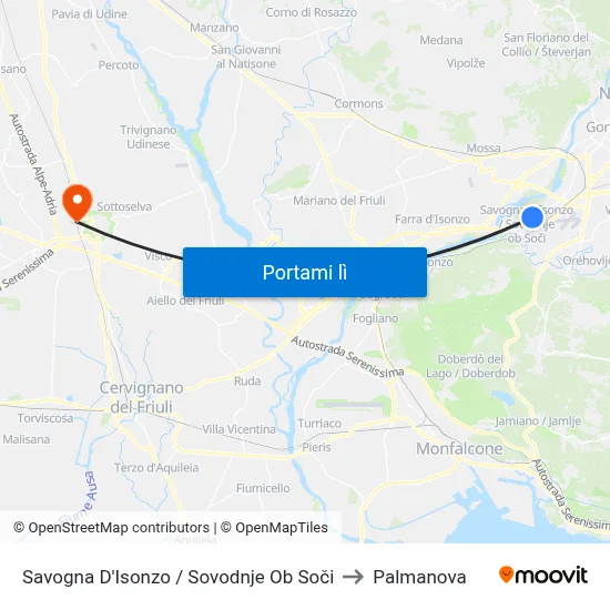 Savogna D'Isonzo / Sovodnje Ob Soči to Palmanova map