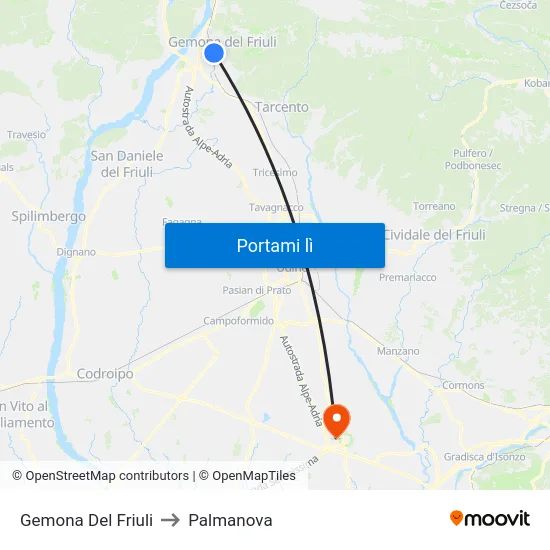 Gemona Del Friuli to Palmanova map
