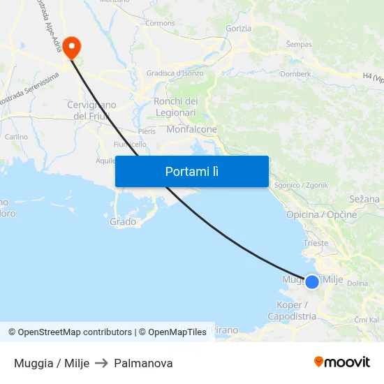 Muggia / Milje to Palmanova map