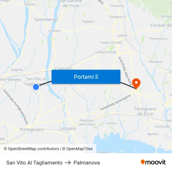 San Vito Al Tagliamento to Palmanova map