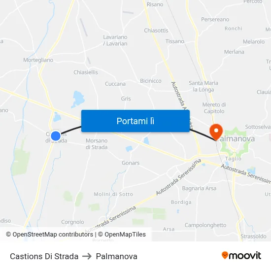 Castions Di Strada to Palmanova map