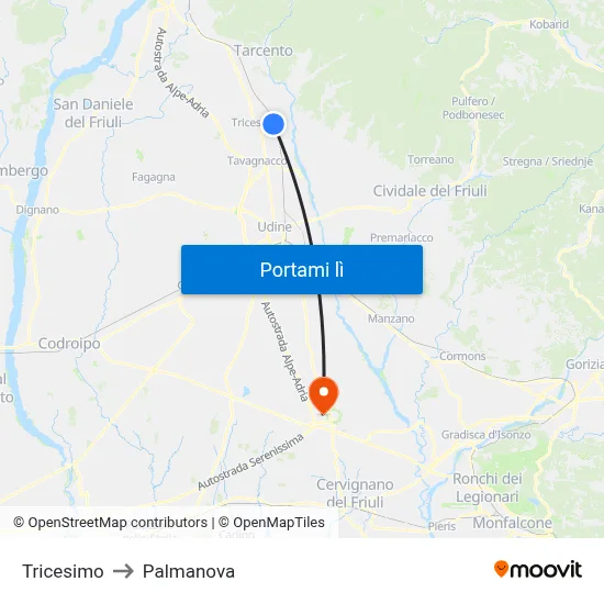 Tricesimo to Palmanova map