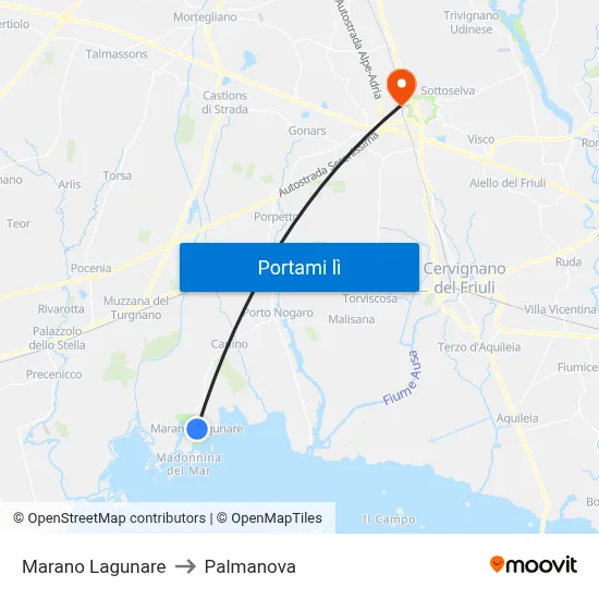 Marano Lagunare to Palmanova map