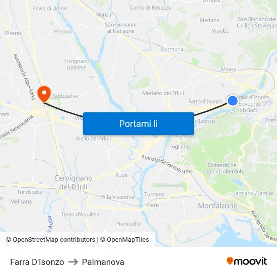 Farra D'Isonzo to Palmanova map