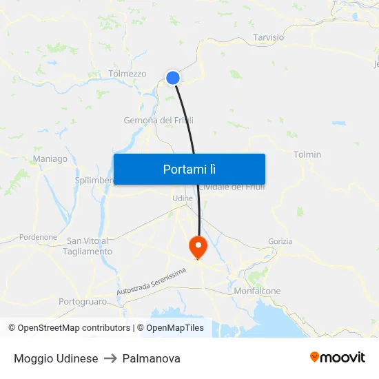 Moggio Udinese to Palmanova map