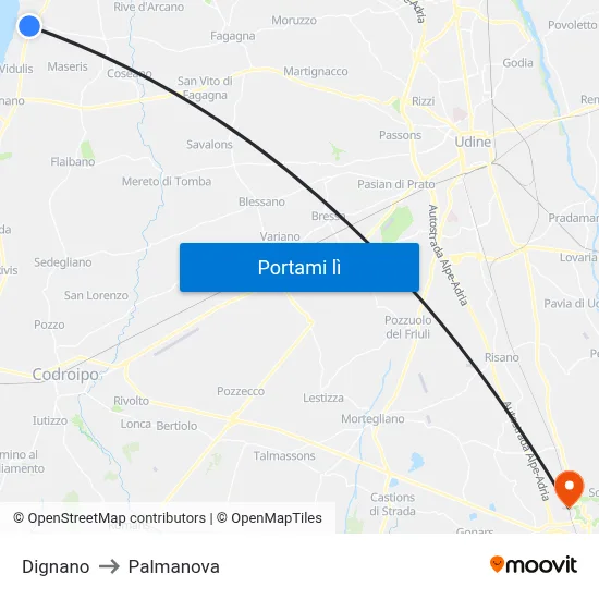 Dignano to Palmanova map