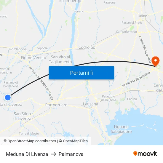 Meduna Di Livenza to Palmanova map