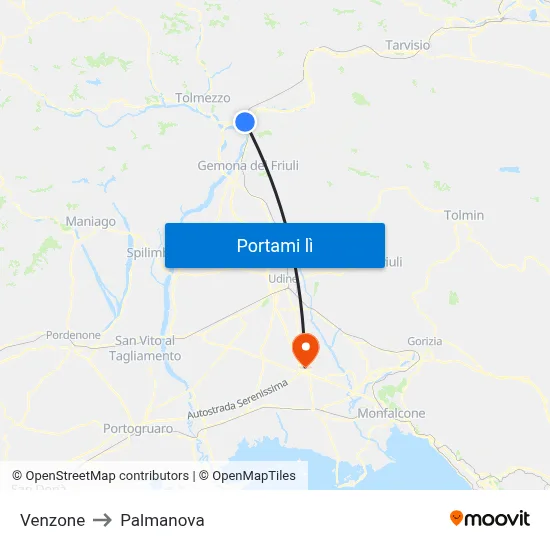 Venzone to Palmanova map