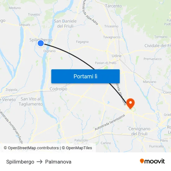 Spilimbergo to Palmanova map
