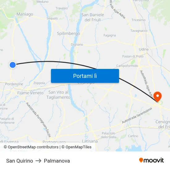 San Quirino to Palmanova map