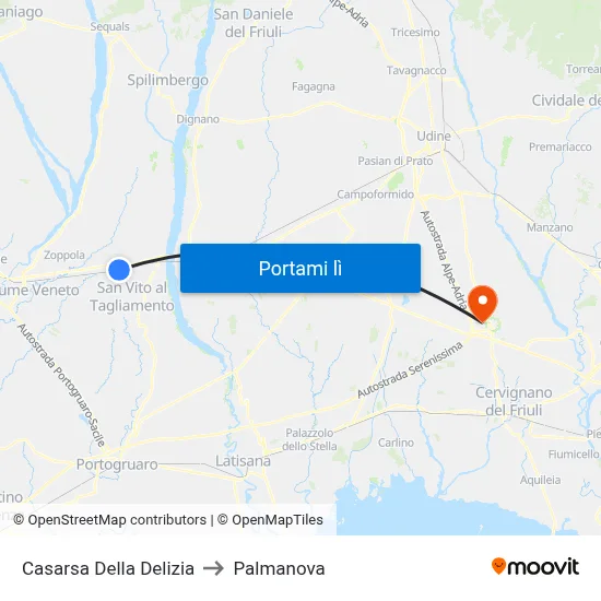 Casarsa Della Delizia to Palmanova map
