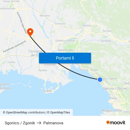 Sgonico / Zgonik to Palmanova map
