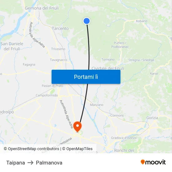 Taipana to Palmanova map