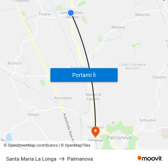 Santa Maria La Longa to Palmanova map
