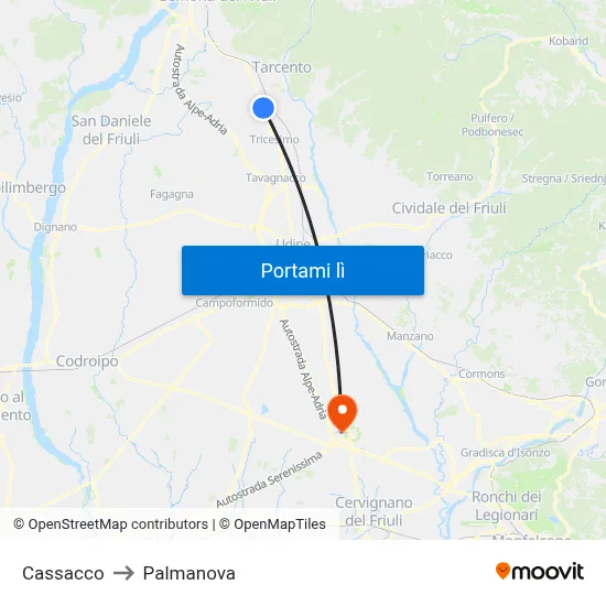 Cassacco to Palmanova map