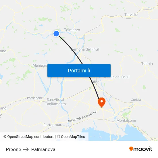 Preone to Palmanova map