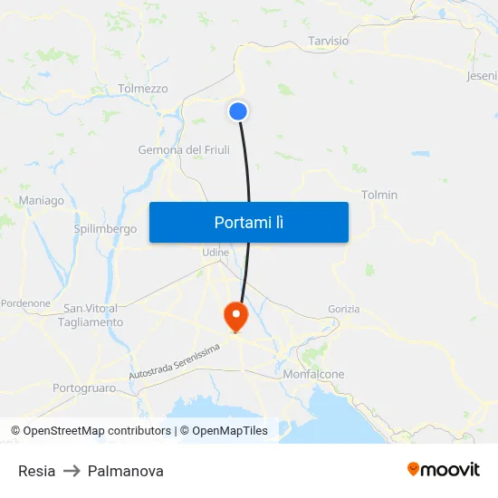 Resia to Palmanova map