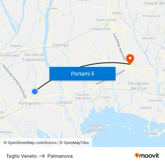 Teglio Veneto to Palmanova map