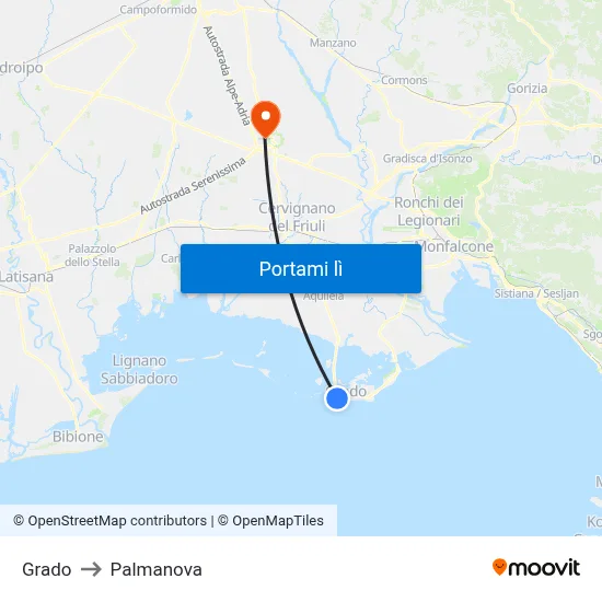 Grado to Palmanova map