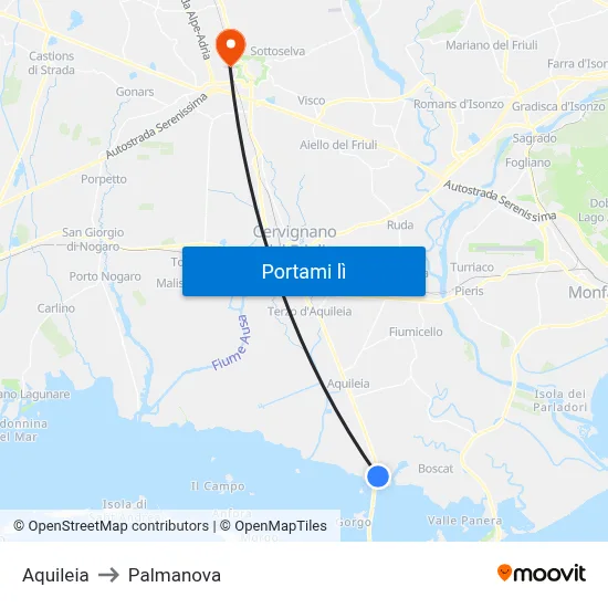 Aquileia to Palmanova map