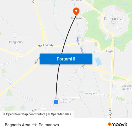 Bagnaria Arsa to Palmanova map