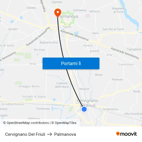 Cervignano Del Friuli to Palmanova map