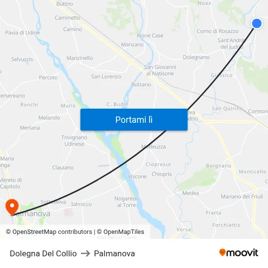 Dolegna Del Collio to Palmanova map