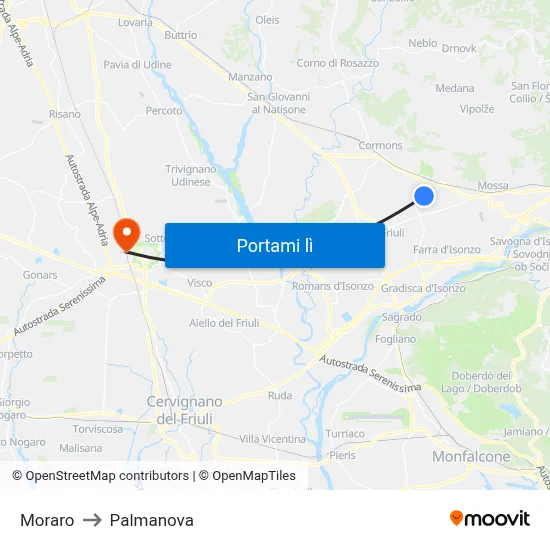 Moraro to Palmanova map