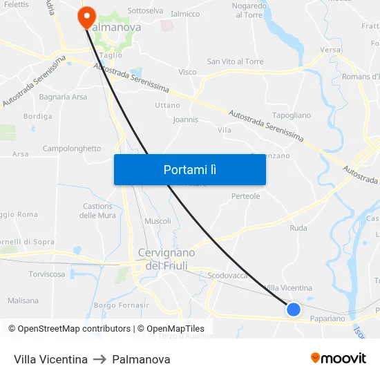 Villa Vicentina to Palmanova map