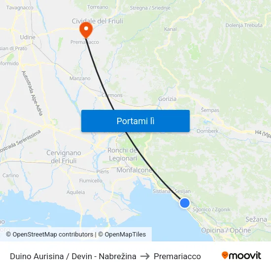 Duino Aurisina / Devin - Nabrežina to Premariacco map