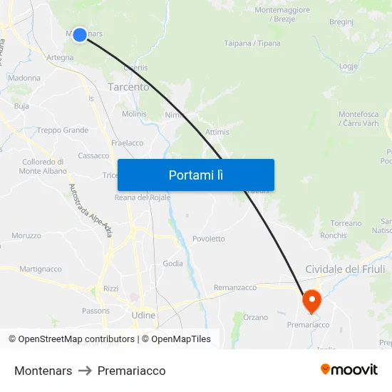 Montenars to Premariacco map