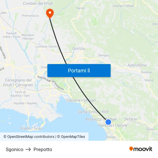 Sgonico to Prepotto map