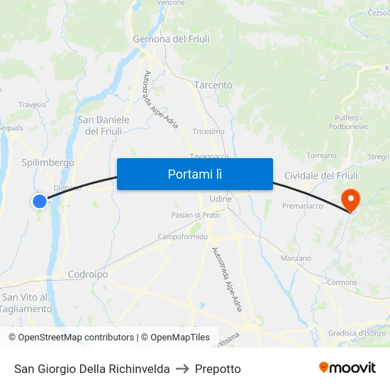 San Giorgio Della Richinvelda to Prepotto map