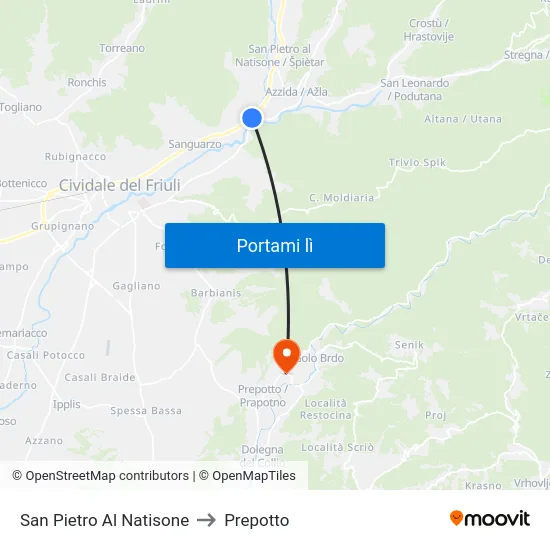 San Pietro Al Natisone to Prepotto map