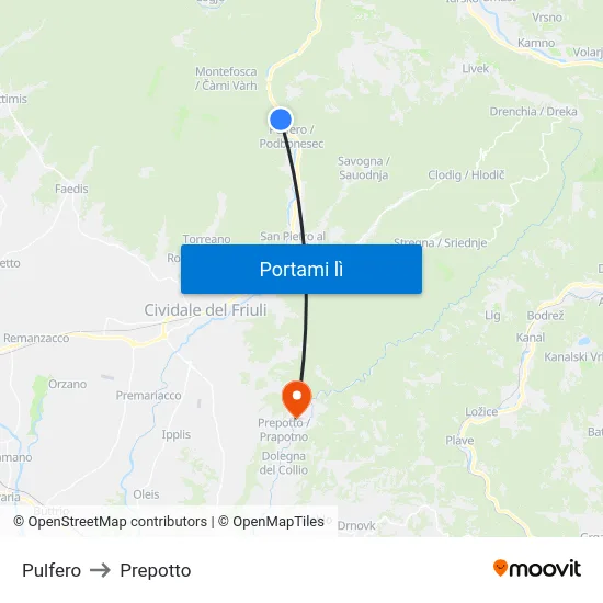 Pulfero to Prepotto map