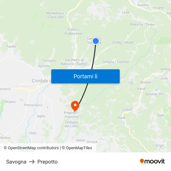 Savogna to Prepotto map