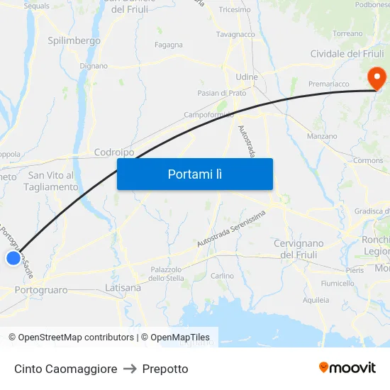 Cinto Caomaggiore to Prepotto map