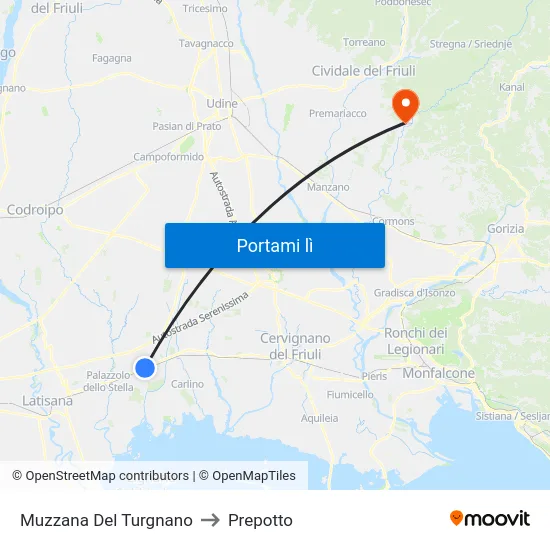 Muzzana Del Turgnano to Prepotto map